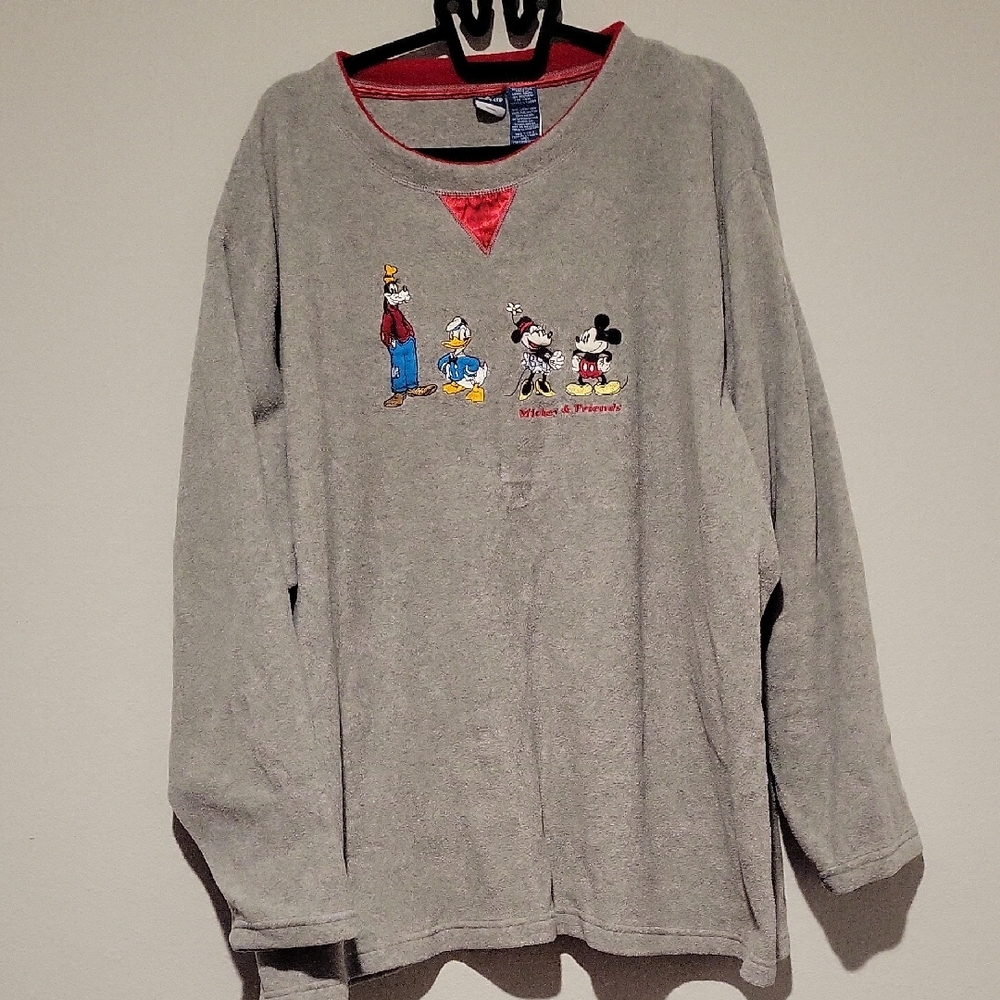 Disney Mickey and Friends embroidered gray fleece sweater size 30 women's